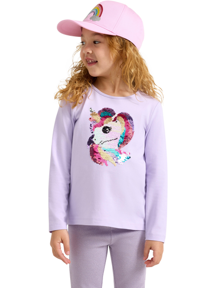 Lindex Kids' Unicorn Long Sleeve T-Shirt, Lilac, Light Lilac