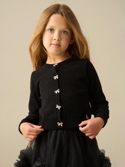 Angel & Rocket Kids' Callie Knitted Bow Button Cardigan, Black, Black