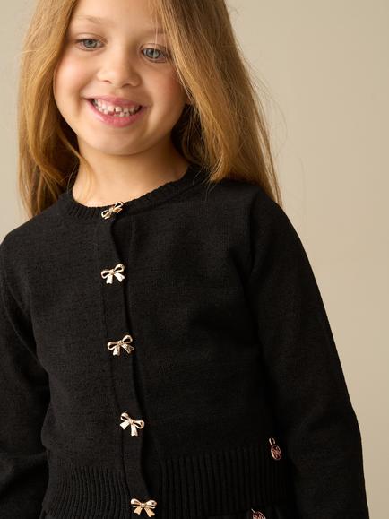 Angel & Rocket Kids' Callie Knitted Bow Button Cardigan, Black - view 2, Black