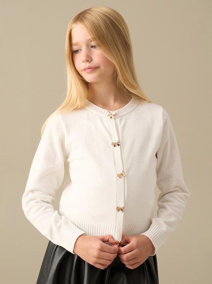 Angel & Rocket Kids' Lamaya Knitted Bow Button Cardigan, Cream, Cream