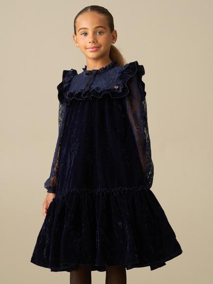 Angel & Rocket Kids' Amelia Lace Sleeve Ruffle Dress, Navy, Navy