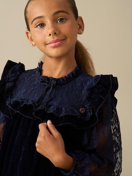 Angel & Rocket Kids' Amelia Lace Sleeve Ruffle Dress, Navy - view 2, Navy
