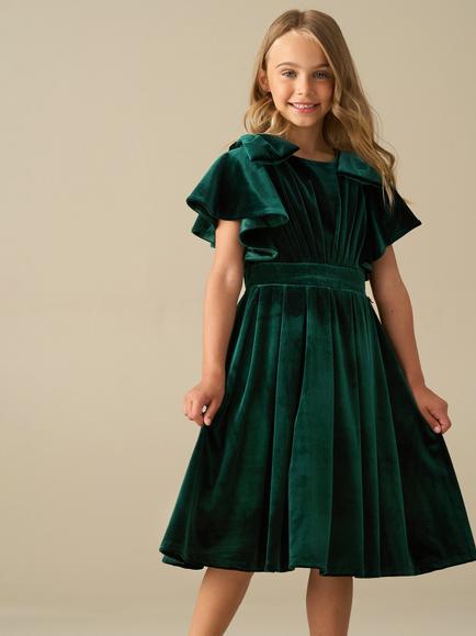 Angel & Rocket Kids' Bella Flutter Sleeve Dress, Green, Green