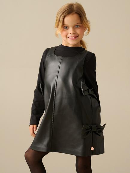 Angel & Rocket Kids' Briony Faux Leather Pinafore Dress, Black, Black