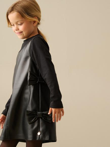 Angel & Rocket Kids' Briony Faux Leather Pinafore Dress, Black - view 2, Black