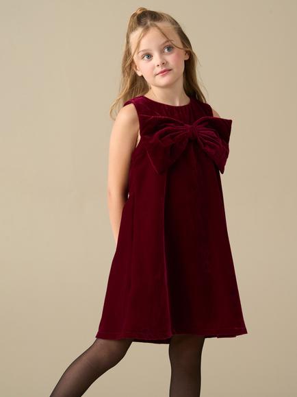 Angel & Rocket Kids' Clea Statement Bow Shift Dress, Burgundy, Burgundy