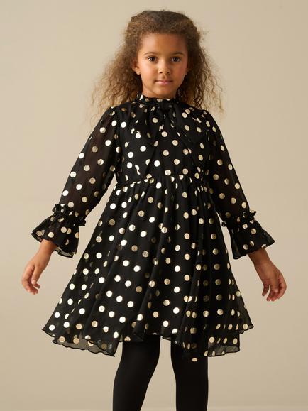 Angel & Rocket Kids' Dakota Metallic Polka Dot Dress, Black, Black