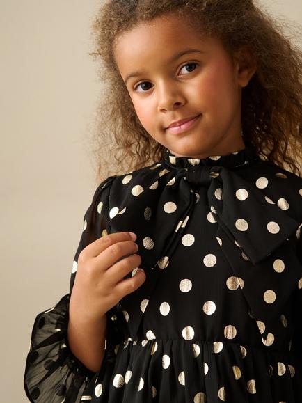 Angel & Rocket Kids' Dakota Metallic Polka Dot Dress, Black - view 2, Black