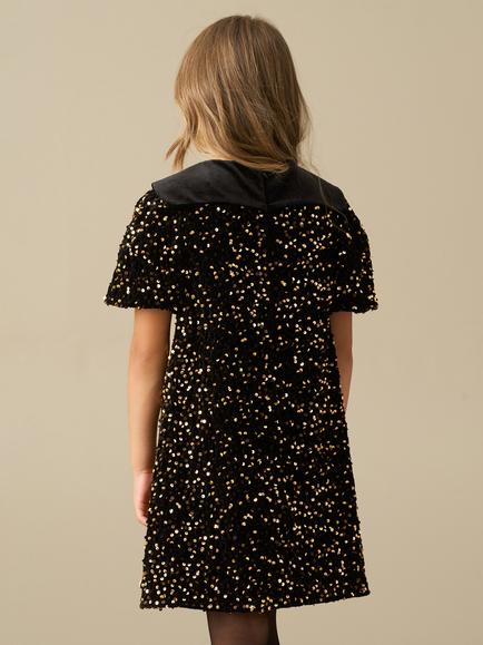 Angel & Rocket Kids' Eloise Collar Sequin Swing Dress, Black/Gold - view 2, Black/Gold