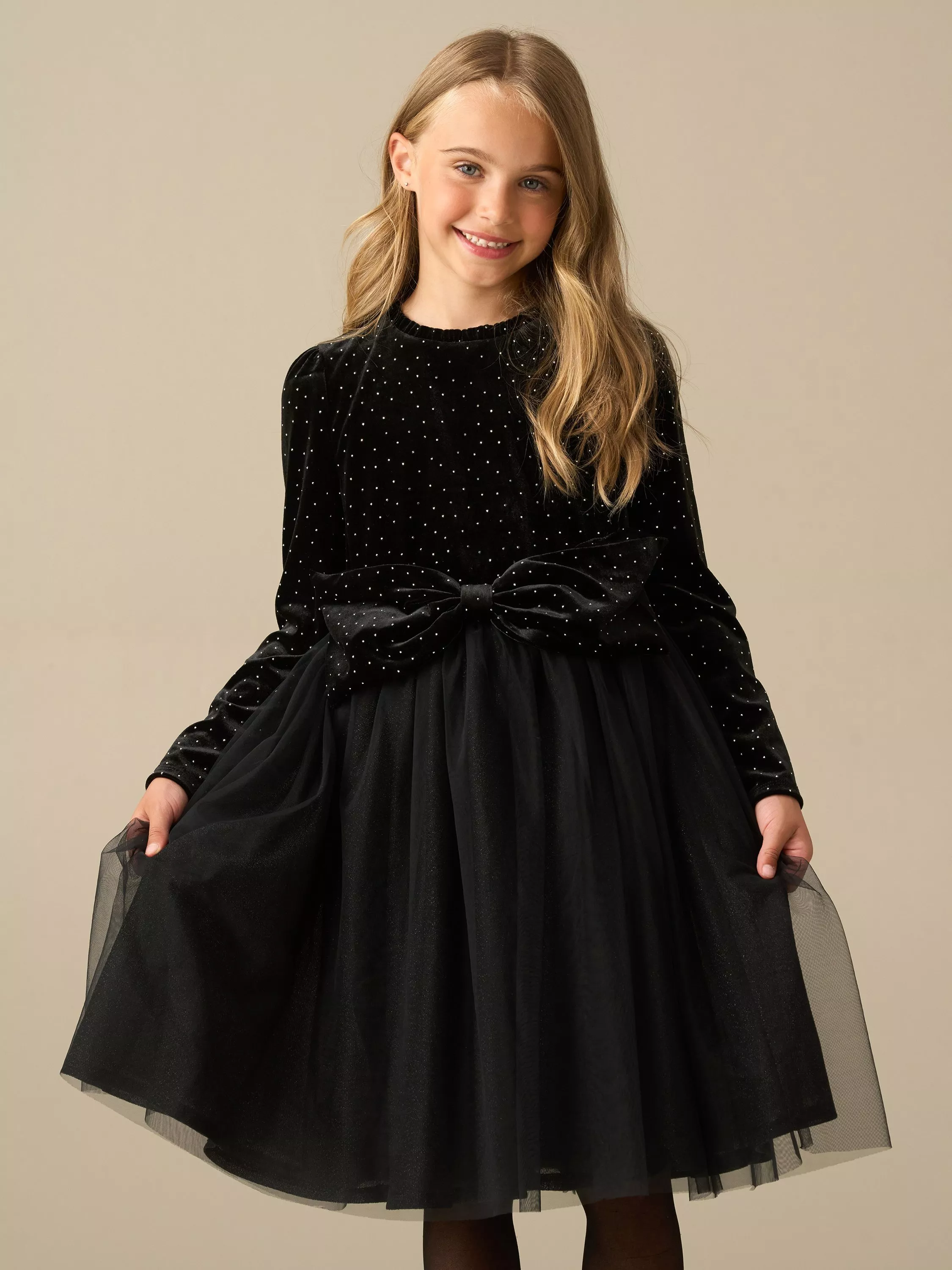 Angel & Rocket Kids' Elsie Long Sleeve Velvet and Tulle Dress, Black