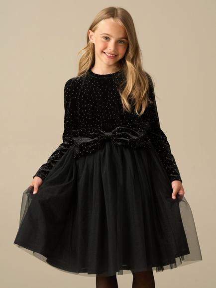 Angel & Rocket Kids' Elsie Long Sleeve Velvet and Tulle Dress, Black, Black
