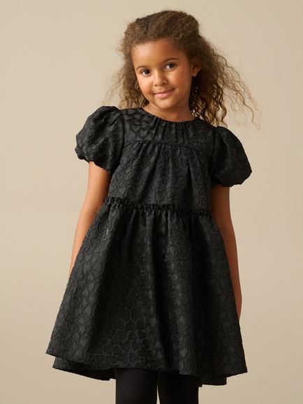 Angel & Rocket Kids' Emily Puff Sleeve Heart Jacquard Dress, Black, Black