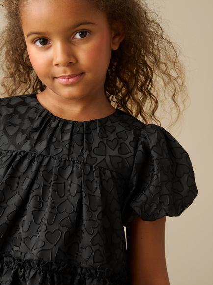 Angel & Rocket Kids' Emily Puff Sleeve Heart Jacquard Dress, Black - view 2, Black