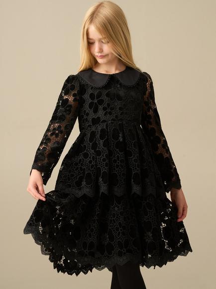 Angel & Rocket Kids' Maeva Velvet Lace Dress, Black, Black