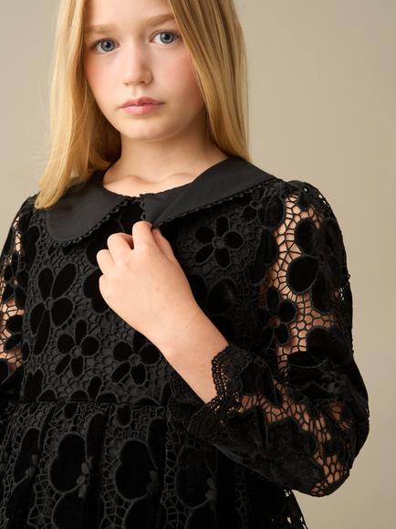 Angel & Rocket Kids' Maeva Velvet Lace Dress, Black - view 2, Black