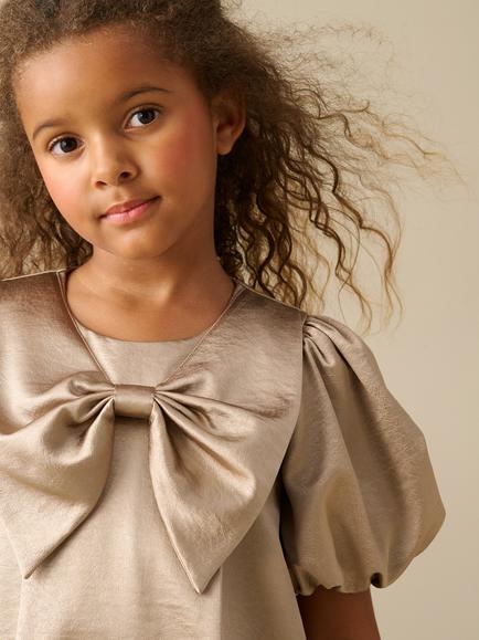 Angel & Rocket Kids' Nadia Textured Satin Dress, Champagne - view 2, Champagne