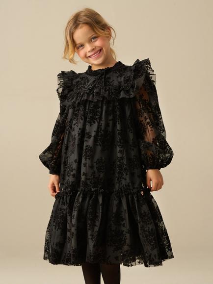 Angel & Rocket Kids' Nova Flock Velvet Mesh Dress, Black, Black