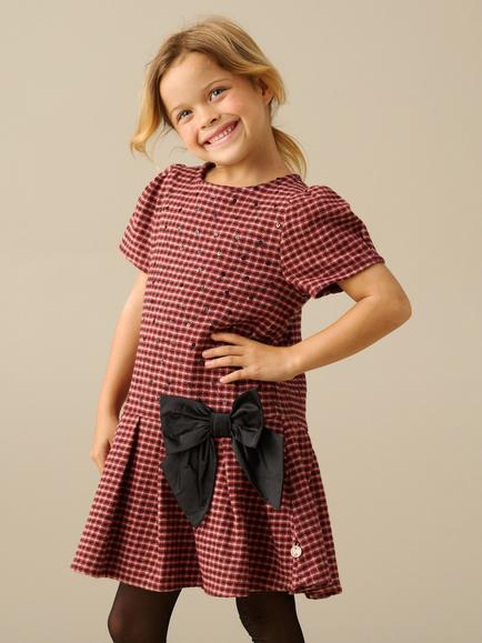Angel & Rocket Kids' Zoe Short Sleeve Bruch Check Dress, Red, Red