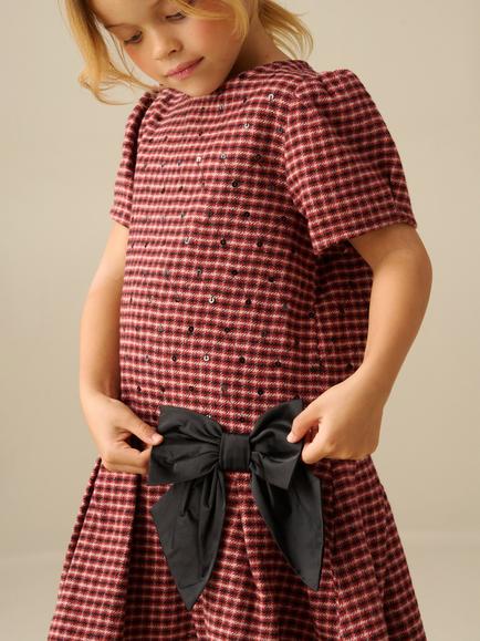 Angel & Rocket Kids' Zoe Short Sleeve Bruch Check Dress, Red - view 2, Red