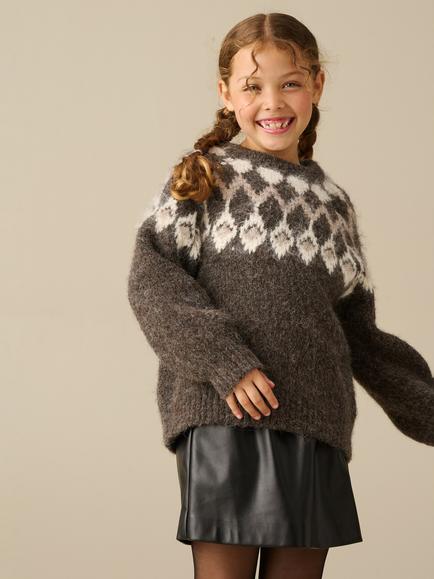Angel & Rocket Kids' Charlie Fair Isle Jumper, Brown, Brown