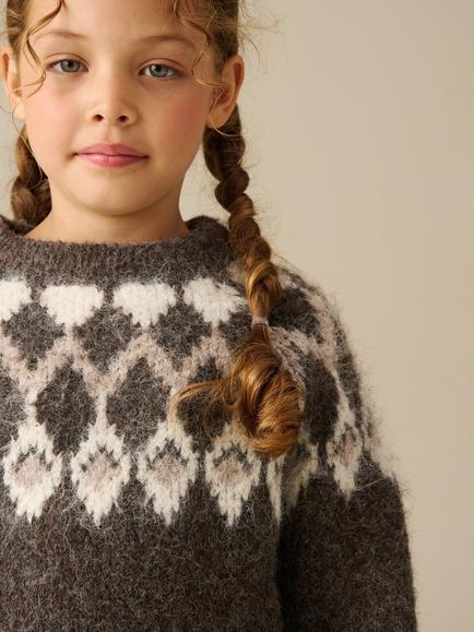 Angel & Rocket Kids' Charlie Fair Isle Jumper, Brown - view 2, Brown