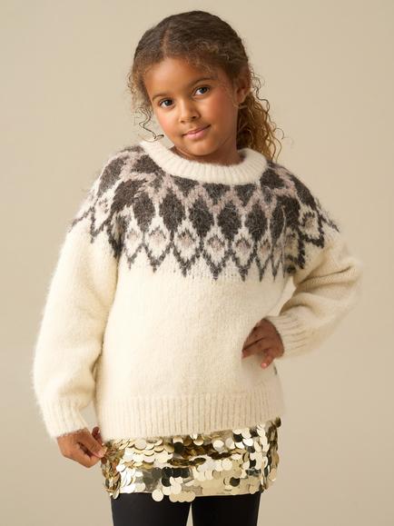 Angel & Rocket Kids' Charlie Knitted Fair Isle Jumper, Cream, Cream