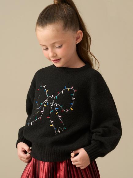Angel & Rocket Kids' Haddie Festive Bow Jumper, Black, Black