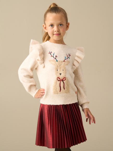 Angel & Rocket Kids' Lyla Fluffy Knit Reindeer Applique Jumper, Cream/Multi, Cream/Multi