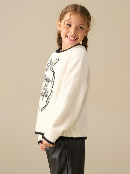 Angel & Rocket Kids' Olive Festive Jumper, Cream - view 2, Cream