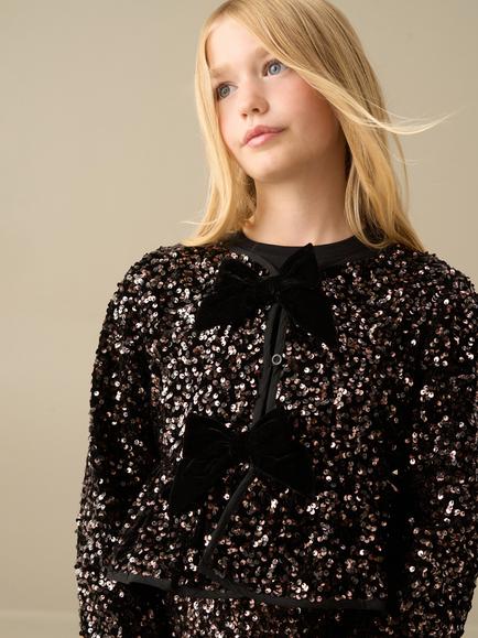 Angel & Rocket Kids' Maisie Sequin Velvet Cropped Peplum Jacket, Black, Black