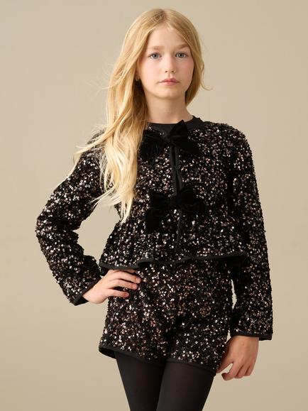 Angel & Rocket Kids' Maisie Sequin Velvet Cropped Peplum Jacket, Black - view 2, Black