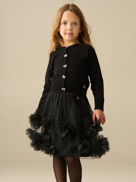 Angel & Rocket Kids' Colette Floral Appliqué Mesh Skirt, Black - view 2, Black