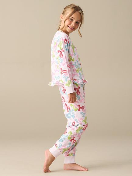 Angel & Rocket Kids' Betty Long Sleeve Bow Print Pyjama Set, Pink - view 2, Pink