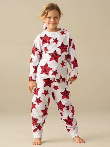 Angel & Rocket Kids' Stella Long Sleeve Leopard Print Star Pyjama Set, Grey, Grey
