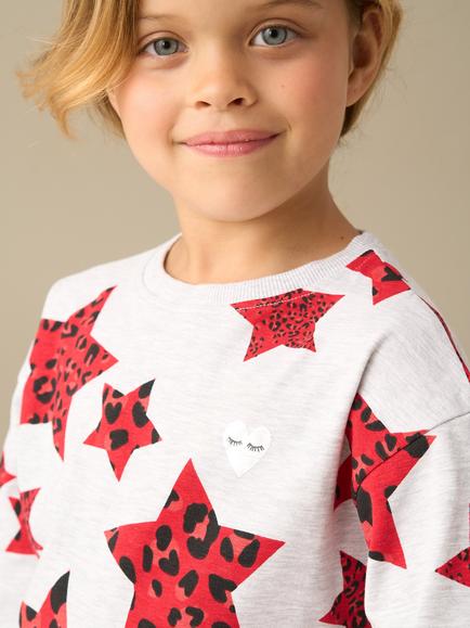 Angel & Rocket Kids' Stella Long Sleeve Leopard Print Star Pyjama Set, Grey - view 2, Grey