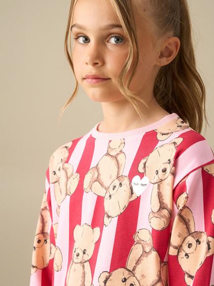 Angel & Rocket Kids' Theodora Long Sleeve Stripe Teddy Bear Pyjama Set, Pink - view 2, Pink