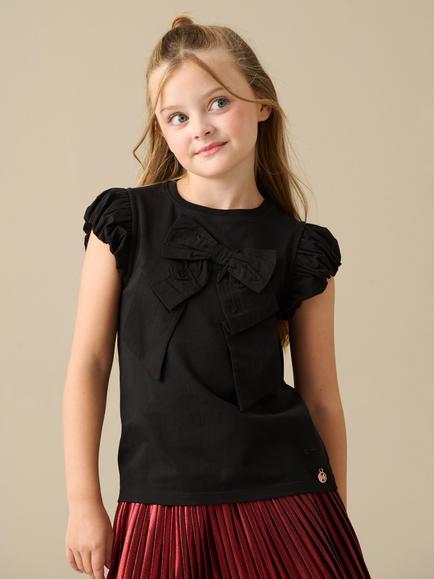 Angel & Rocket Kids' Bonnie Puff Sleeve Oversized Bow Top, Black
