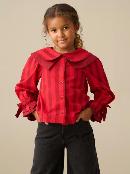 Angel & Rocket Kids' Frankie Poplin Double Collar Stripe Blouse, Red, Red