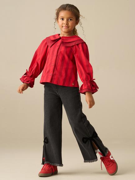 Angel & Rocket Kids' Frankie Poplin Double Collar Stripe Blouse, Red - view 2, Red