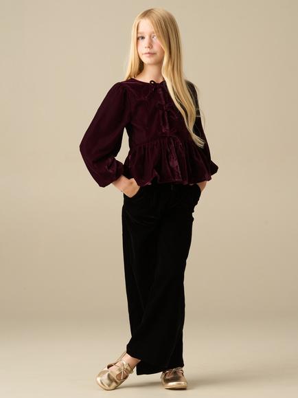 Angel & Rocket Kids' Hattie Velvet Long Sleeve Bow Front Top, Burgundy - view 2, Burgundy