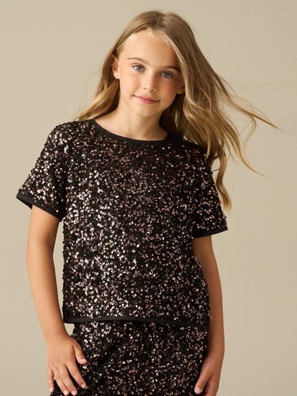 Angel & Rocket Kids' Leona Sequin Top, Black, Black