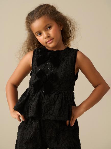 Angel & Rocket Kids' Mara Velvet Bow Top, Black, Black