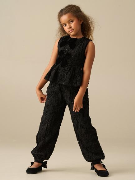 Angel & Rocket Kids' Mara Velvet Bow Top, Black - view 2, Black