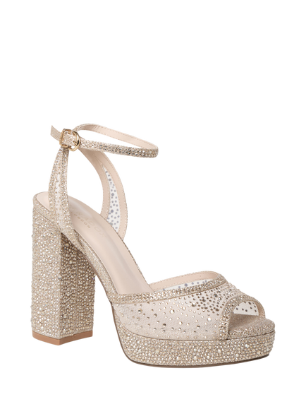 Paradox London Lysandra Embellished Block Heel Platform Sandals - view 2, Champagne
