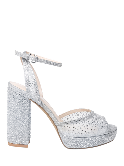 Paradox London Lysandra Embellished Block Heel Platform Sandals, Silver