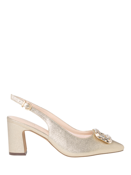 Paradox London Gabriella Wide Fit Block Heel Slingback Court Shoes, Champagne