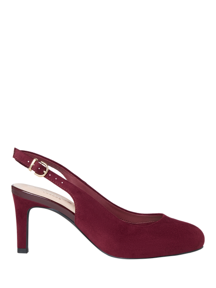 Paradox London Gertie Wide Fit Suede Round Toe Stiletto Heel Slingback Court Shoes, Burgundy