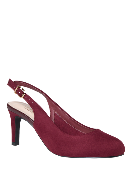 Paradox London Gertie Wide Fit Suede Round Toe Stiletto Heel Slingback Court Shoes - view 2, Burgundy