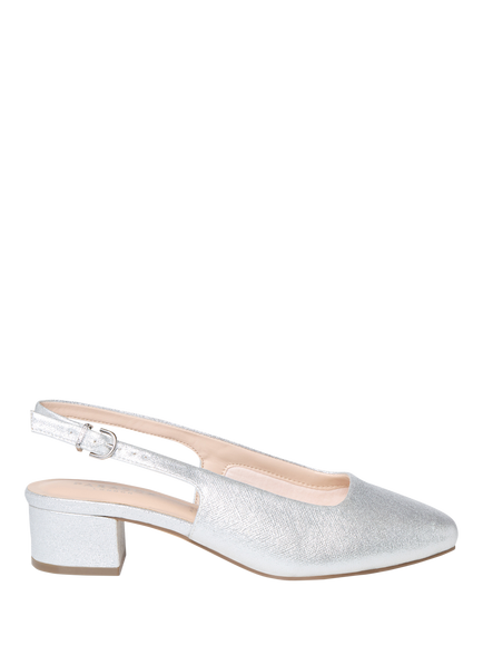 Paradox London Giulietta Wide Fit Square Toe Block Heel Slingback Court Shoes, Silver
