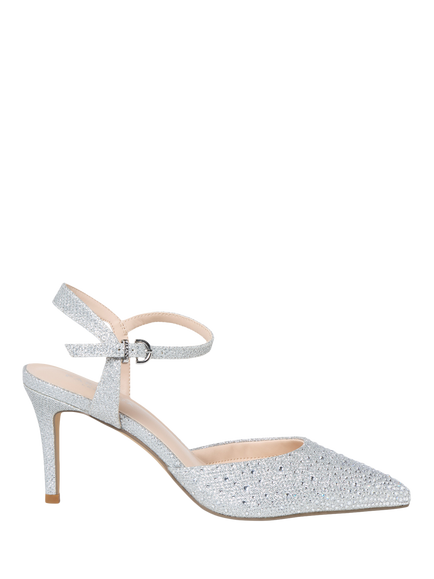 Paradox London Ianthe Embellished Open Stiletto Heel Court Shoes, Silver, Silver